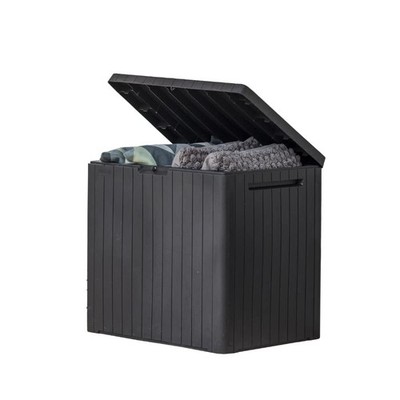 Keter City 30 Gallon Resin Outdoor Storage Box and Patio 30 Gallon, Dark Grey 