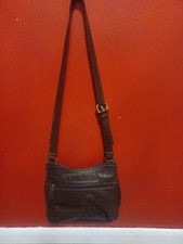Vtg Fossil Bag 75082 Brown Pebbled Leather Crossbody Messenger Brass Key Charm