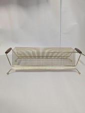 Vintage MCM Record Holder Rack Wire Wooden Handle Table Top 60 Slots