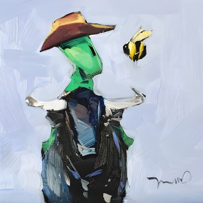 Cowboy Alien Longhorn Steer Bee PRINT of Oil Painting by Artist Jose TRUJILLO