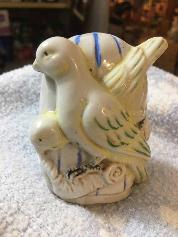 Vintage White Porcelain Bird Cage Feeder Waterer Japan