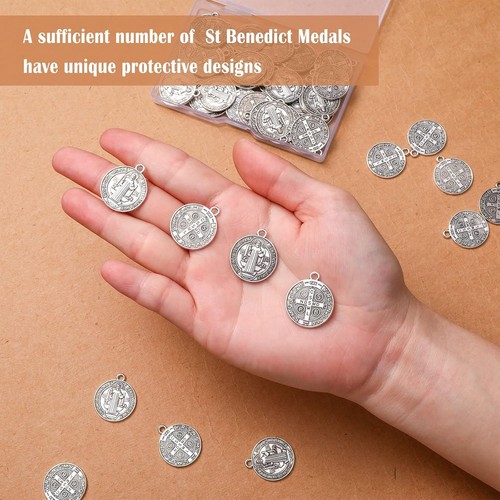 120 Pieces St Benedict Medals 0.94 X 0.79 Inch Christian Metal Saint Pendant Sil - Picture 4 of 6