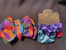 Vtg 1980-1990 Vibrant Hair Bow Barrette Clip 3 Scrunchies G83