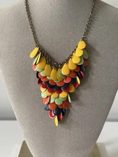 VNTG Zad Colorful Enamel Teardrop Disc Statement Necklace, Yellow, Purple, Red