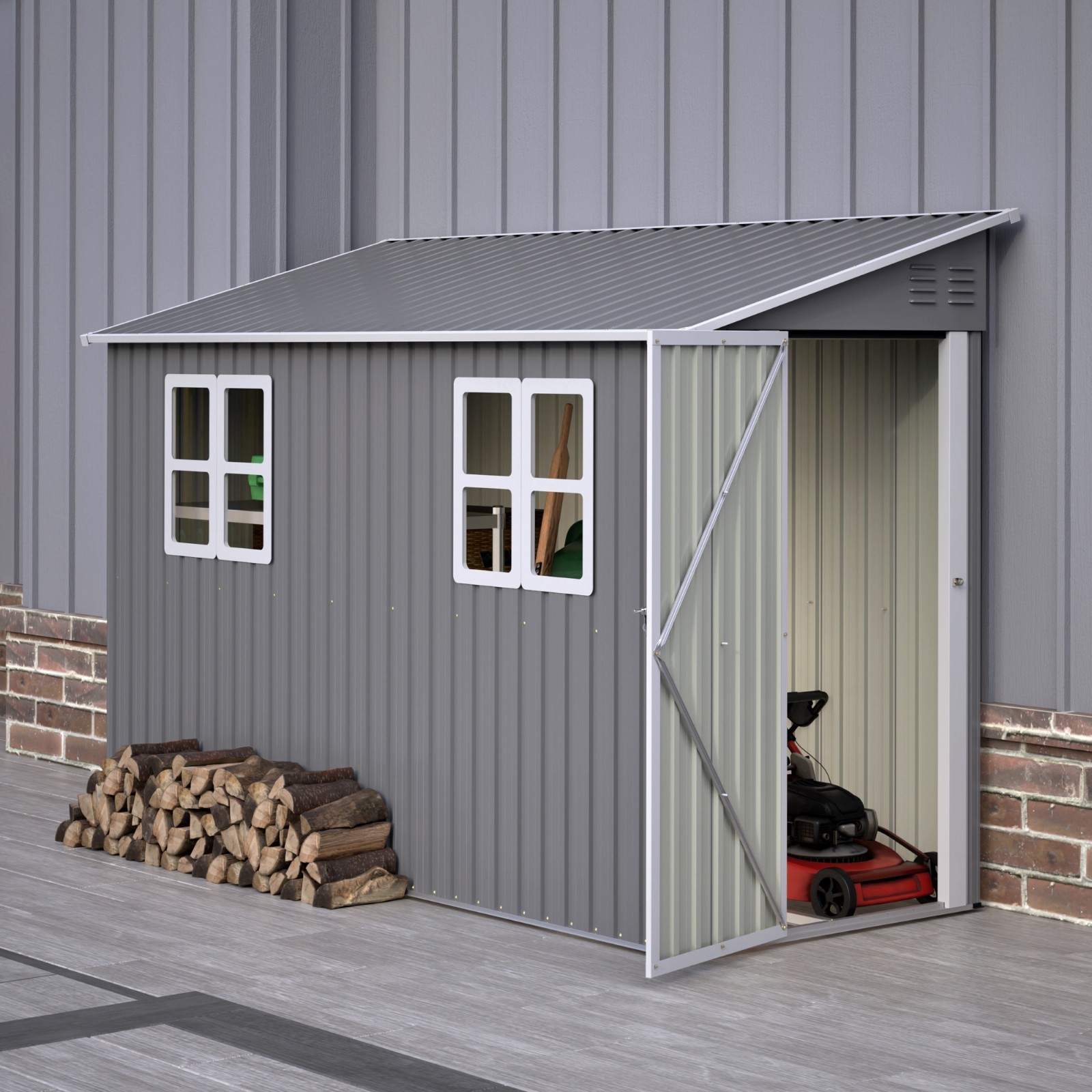 4'x10' Metal Outdoor Storage Shed Large Garden Tool Shed w/Floor Kit & 2 Windows