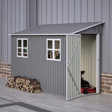 4'x10' Metal Outdoor Storage Shed Large Garden Tool Shed w/Floor Kit & 2 Windows