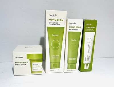 Beplain Mung Bean Skincare 4 Piece Set Pore Clay Mask Cleansing Foam Milk Peel