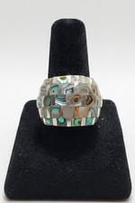 Vintage Sterling Silver 925 Mosaic Abalone Ring Size 7.5