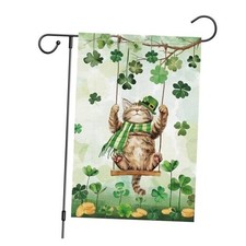 Garden Flag Cat Shamrock Double Sided Welcome Small 12x18 Inch St Patricks Day