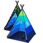  Teepee Kids Play Tent Bonus Star Lights & Carrying Case for Girls & Boys, Blue