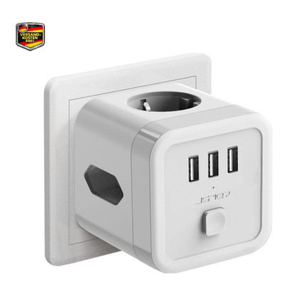 USB Steckdose 3-fach 6 in 1 Powercube Schuko 2 Eurosteckd