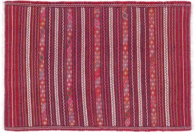 Afghan Kelim Soumakh Ghalmuri Teppich 100x150 Handgewebt Rot Streifen - Bild 1 von 4
