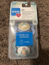 MAM Silicone Pacifier 2-Pck W/Sterilizing Case 0-6 Months   Blue Elephant Whale
