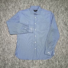 John Varvatos Dress Shirt Men 16 34/35 M/L Blue Button Up Slim Fit Pinstripe