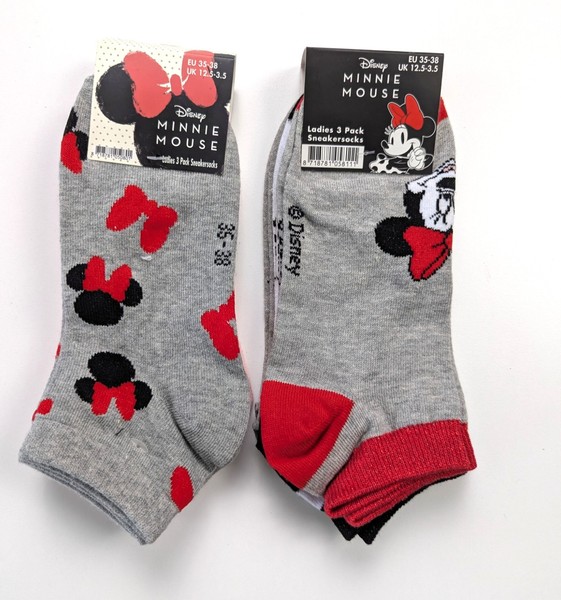 Neu - 6 Paar Disney® Minnie Mouse Sneaker Socken - Gr. 35-38 - Grau - 6 Motive !-image