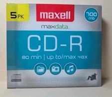 Maxell 5 Pack CD-R Blank Maxdata 80 Min Each CD 700mb New Sealed
