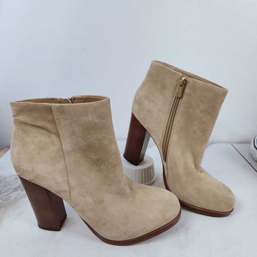 Vince Camuto Cayelsa Tan Suede Block Heel Side Zip Ankle Boots Booties, Sz 8.5 - Picture 2 of 14