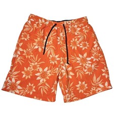 Vintage Chaps Swim Trunks Men L Orange Floral Surf Board Shorts Y2K Beachwear