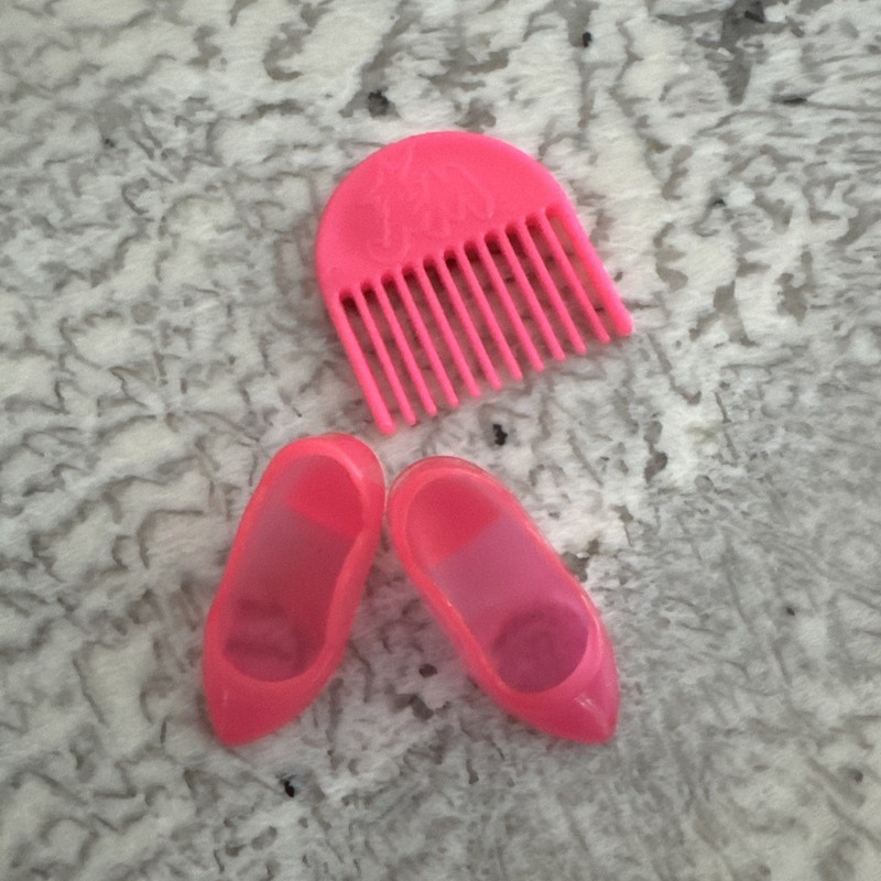Vintage Jem and the Holograms Translucent Pink Scalloped Heels and Brush