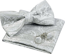 Mens Paisley Bow Tie, Pocket Square, Cufflinks Set