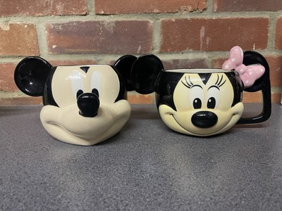 2 x Disney Minnie Mickey Mouse 3D Gesicht Keramik Sammlerstück Retro Becher Tassen