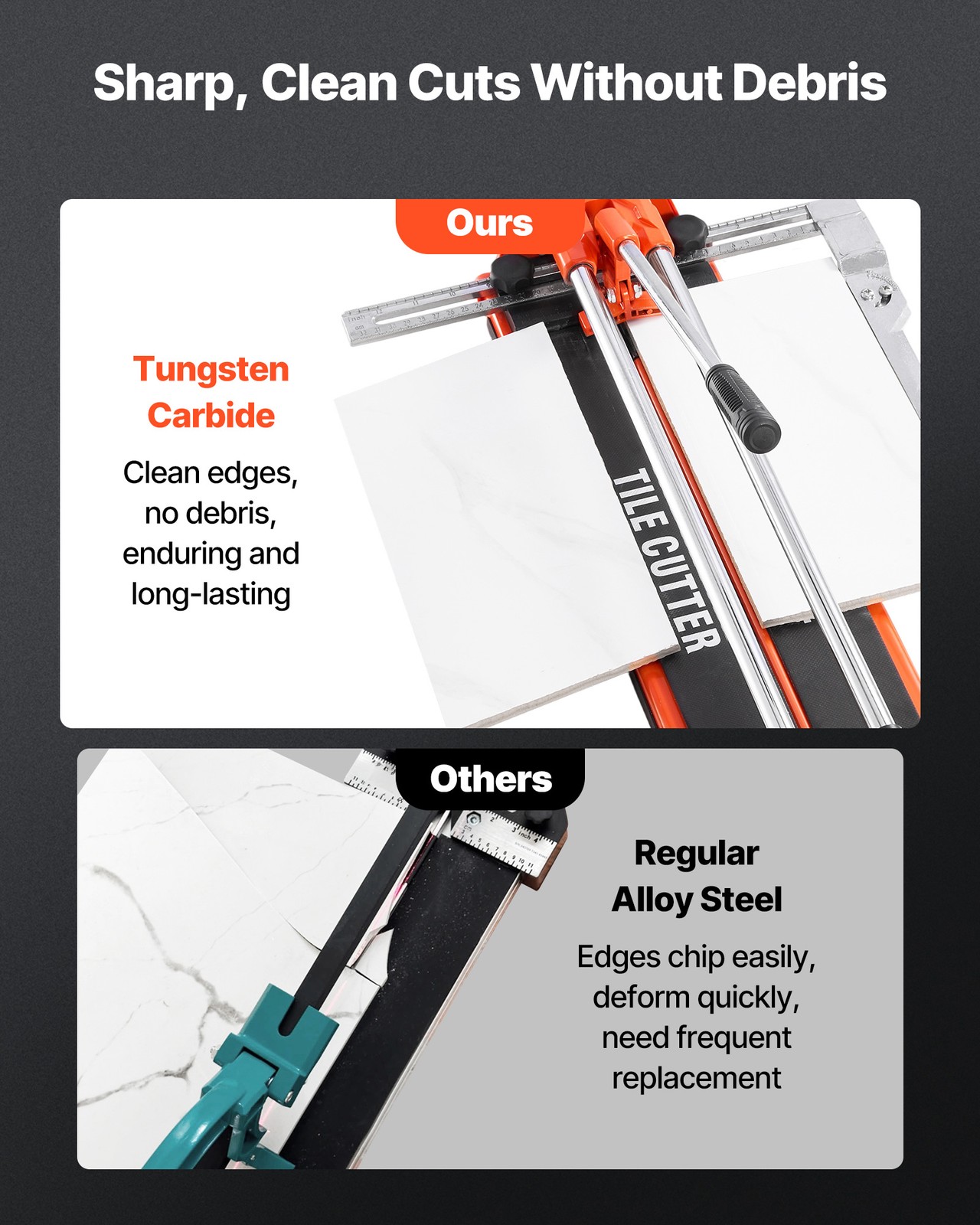 VEVOR 17in Manual Tile Cutter Wall & Polished Tiles Double Rails Tungsten Wheel