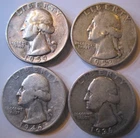 90% Silver Washington Quarters- 4 Coin Lot- Exact Coins Pictured-LOTA