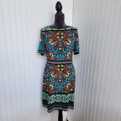 eci MOROCCAN RAINBOW MOSAIC DRESS BOHO GEOMETRIC PATTERN Colorful Short Sleeve 6