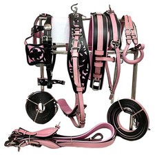 Leather Driving Harness Set for Single Horse Cart Pink Full Cob Pony Shetland