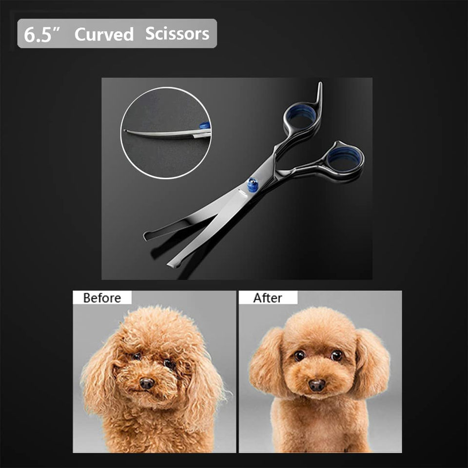 Dog Grooming Scissors Kit with Safety round Tips, Stainless Steel