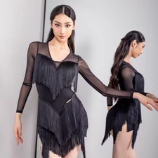 Latin Rumba Fringes Standard Ballroom Performance Dress Cha Cha Salsa Dancewear