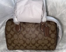 NWT Coach Rowan Satchel Bag in Signature Canvas Gold/Khaki Saddle 2 Rare 