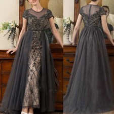 Short Cap Sleeve Beaded Mother Of The Bride Dress Lace Appliques Glitter Tulle