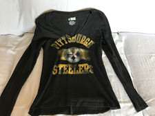 Women's Pittsburg STEELERS ~ long sleeve  ~ Gray ~ V-neck Shirt ~ size S   _