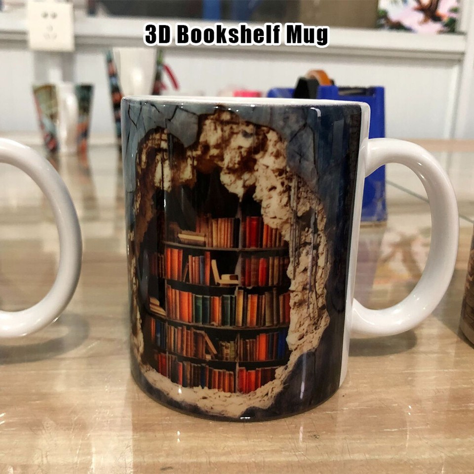 OZ Bookshelf Coffee Mug 3D Bookshelf Mug Creative Room Design 3D Effect