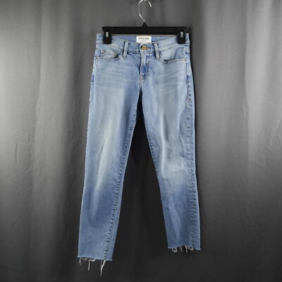 Frame Women Jeans 24 Blue Le Skinny de Jeanne Raw Hem Grunge Indie Edgy Low Rise