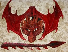 Awesome Realistic 3Pc Red Dragon Cosplay Costume Mask Wings Tail Adult S Youth L