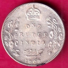 BRITISH INDIA 1908 EDWARD VII ONE RUPEE BEAUTIFUL SILVER COIN #RS560