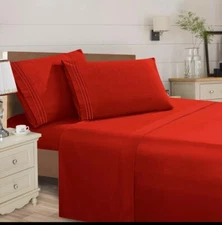 Elegant Comfort Essential 4-Piece 3-Line Embroidery Sheet Set.