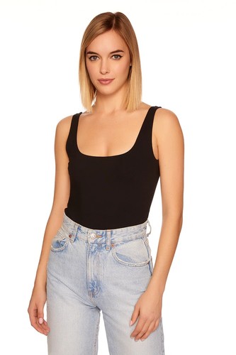 $148 Susana Monaco Women's Black Faux Leather One Piece Bodysuit Size XL Rare