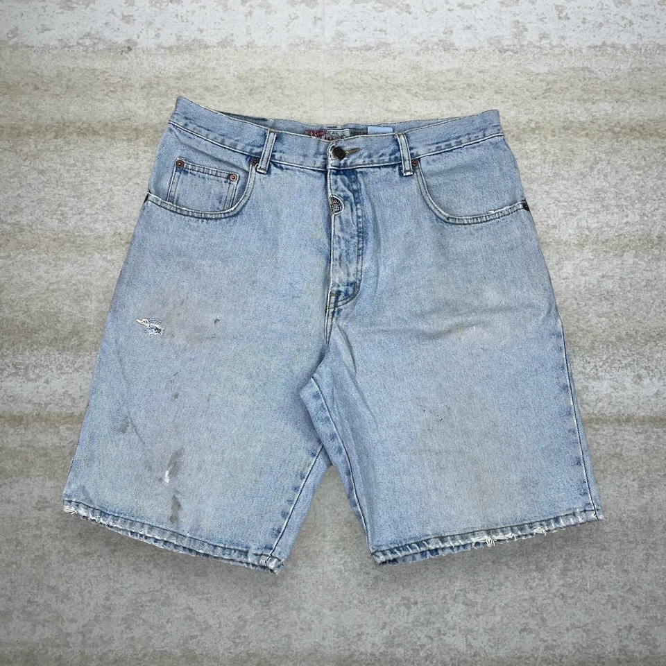 Pantalones Cortos de Jean Vintage Request Classics Para Hombre 36x9.5 Logotipos Denim Lavado Claro Años 90  Foto 2 de 4