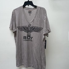 BOY London v neck size xlarge NEW Men's T-shirt light grey usa made %100 cotton