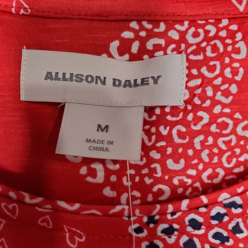 Allison Daley Womens SZ M Top 3/4 Sleeve Red Hearts Sequins Tunic Lightweight - Picture 3 of 17
