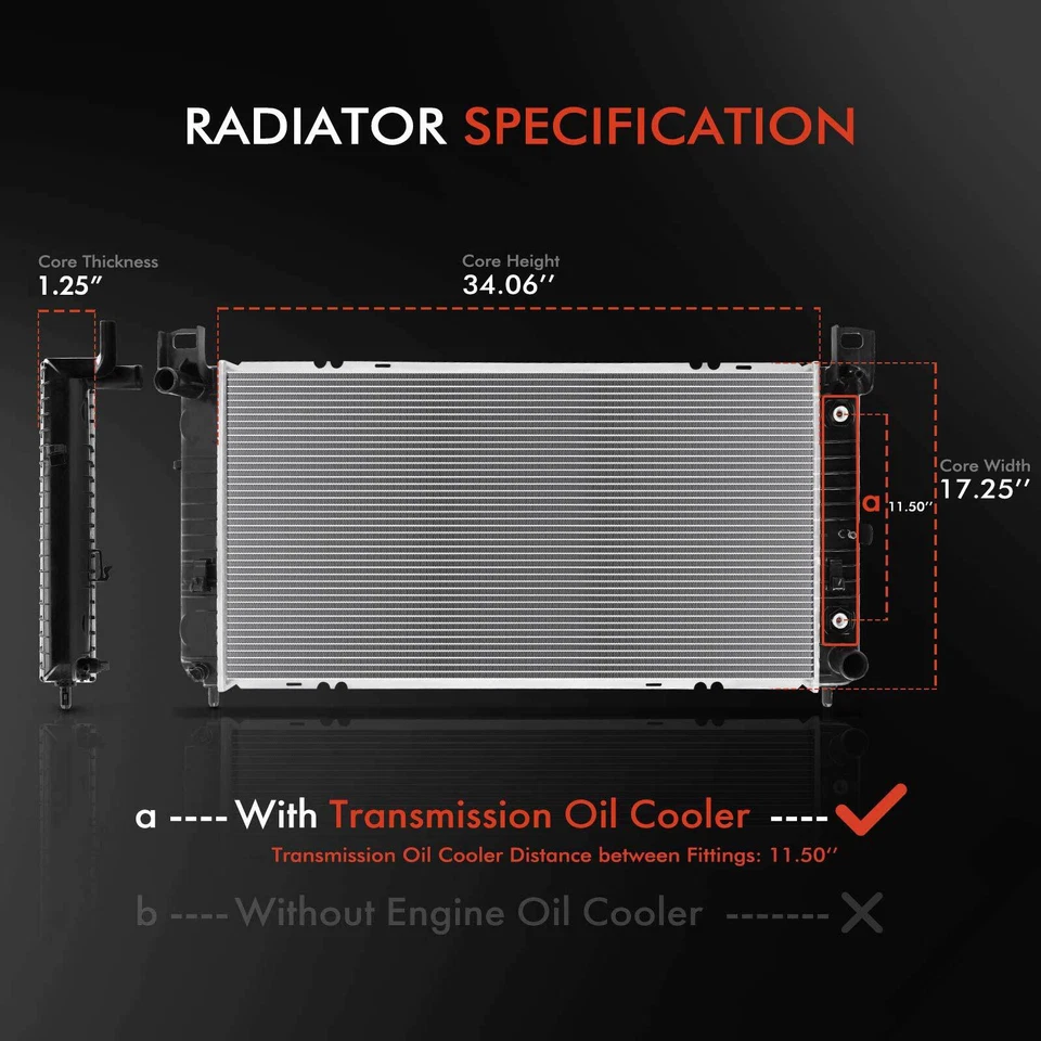 Radiador de aluminio 34" para GMC Chevy Silverado Sierra 1500 Tahoe Cadillac Hummer Foto 2 de 4