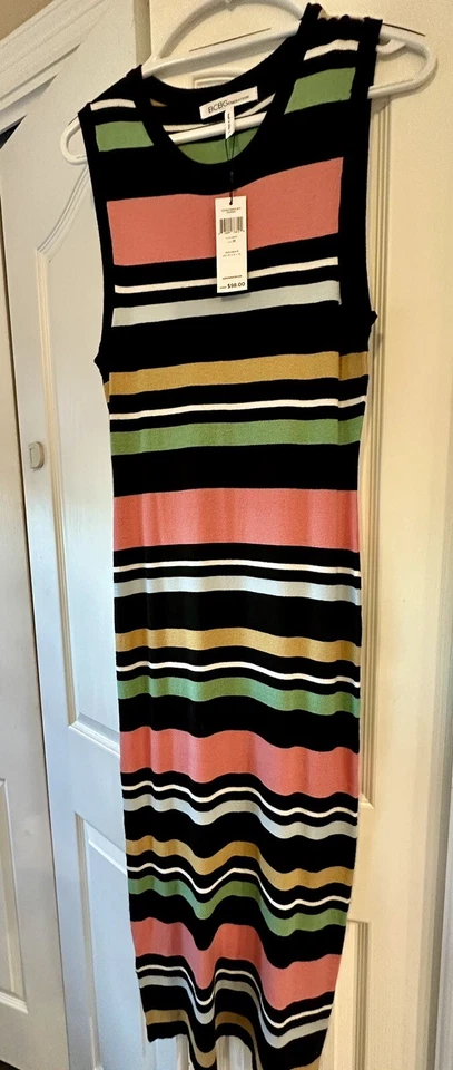 Maxi Vestido BCBG Generation Mediano Bloque Rayas Nuevo Con Etiquetas Foto 2 de 4