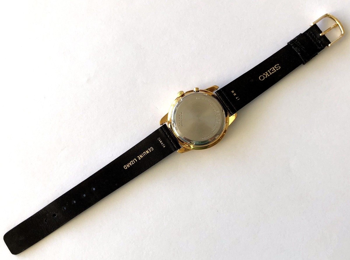 Vintage Men's Seiko Kinetic Date 5M42 OB49 Gold Tone Black