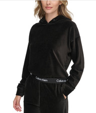 Calvin Klein Performance Women Velour Pullover Hoodie Black Size M