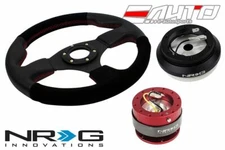 NRG 320mm Race Suede Leather Steering Wheel RD St 130H Hub 2.0 Red Quick Release