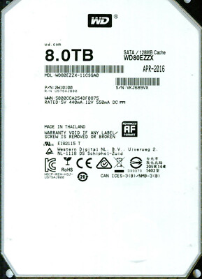 WD80EZZX-11CSGA0, PN: 2W10100 WESTERN DIGITAL SATA 8TB APR 2016
