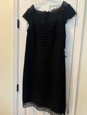 NWT$198 Adrianna Papell Exquisite black lace dress Layered Lace top, bottom, slv